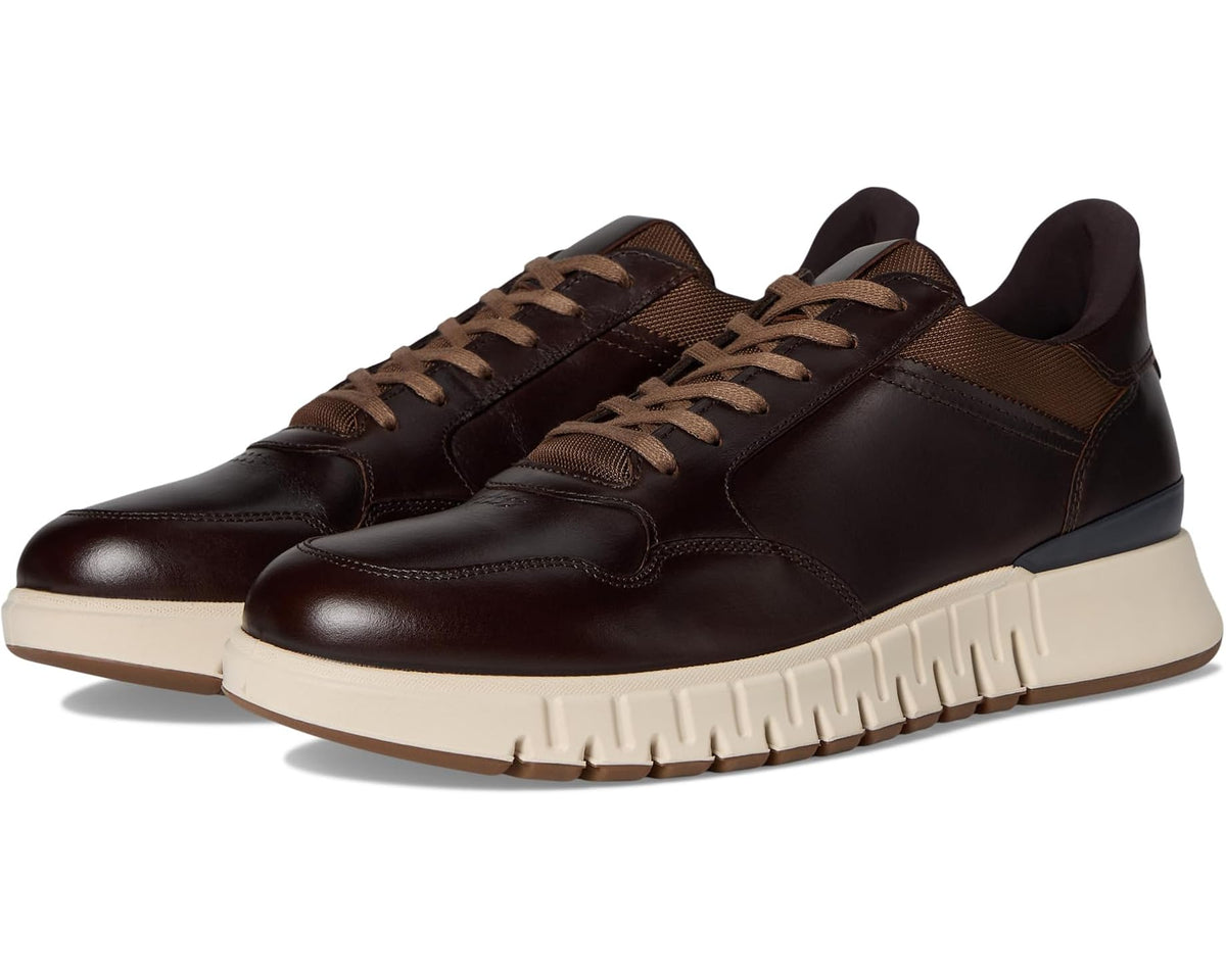 ECCO men's studio runner sneaker in dark brown leather, lace-up with cream outsole