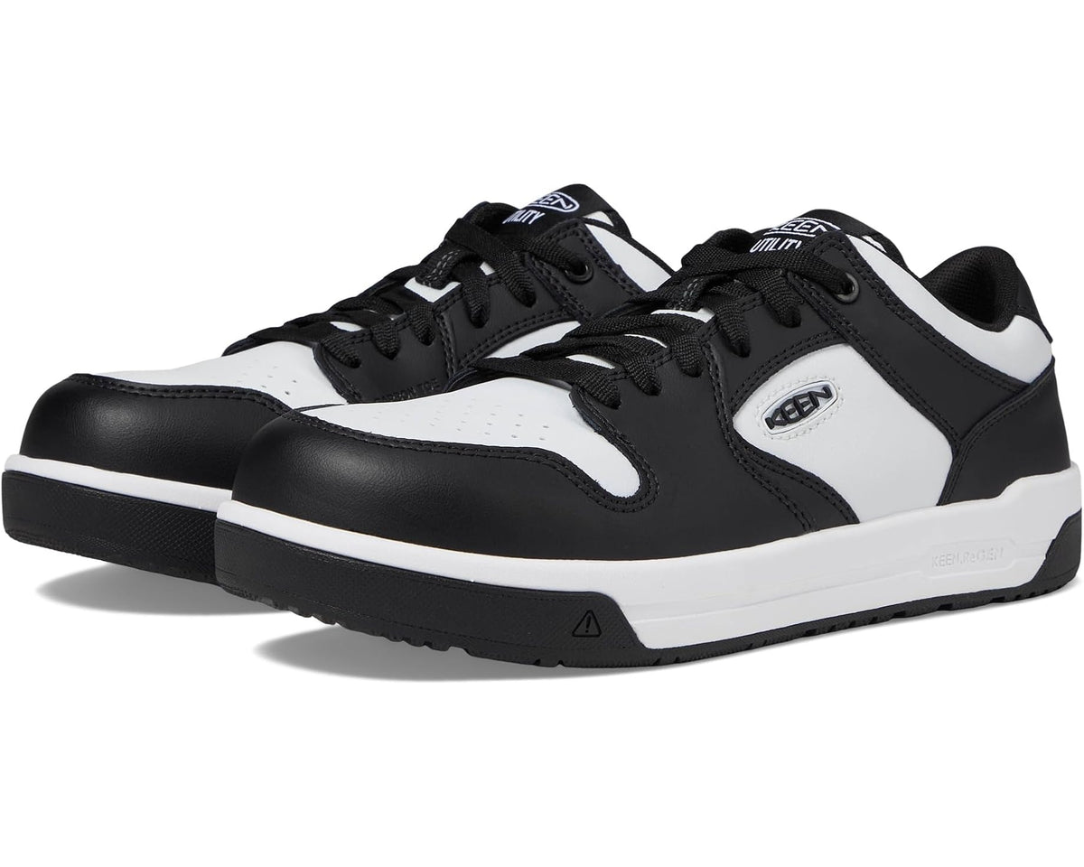 KEEN utility work shoe in black and white with lace-up front and protective toe cap