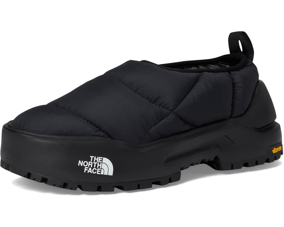 Black insulated slip-on mule with quilted upper and rear pull loop