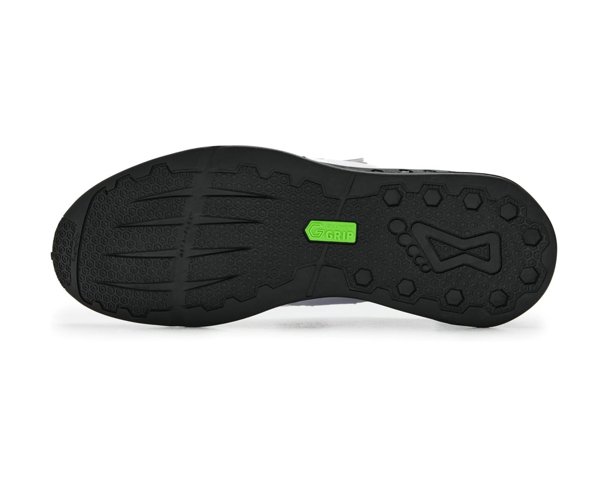 Men's INOV8 Fastlift Power G 380 black outsole with grip tread and green accent