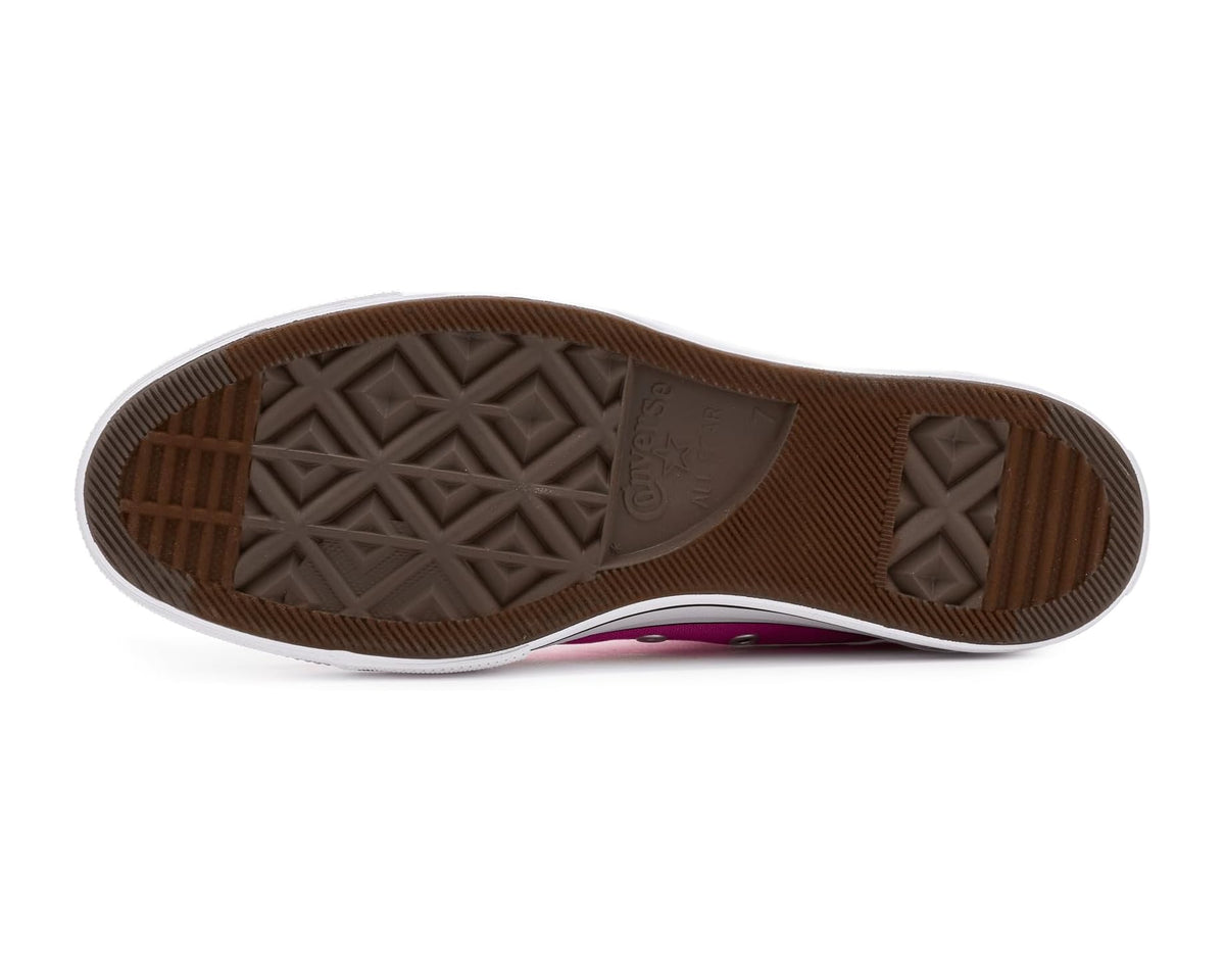 Women's Converse high-top platform sneaker outsole, brown rubber tread with gray center