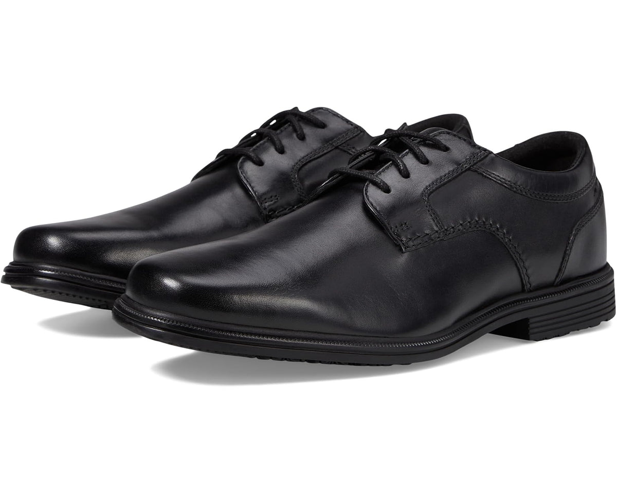 Waterproof plain-toe oxford shoes in black leather, lace-up with low-profile sole