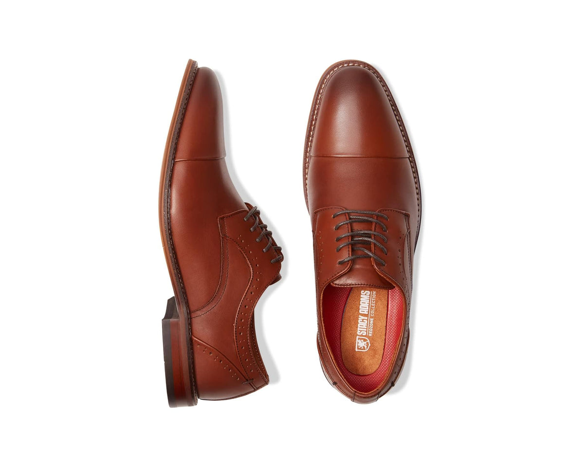 Men's cap-toe oxford shoes, chocolate brown leather, lace-up with brogue detailing