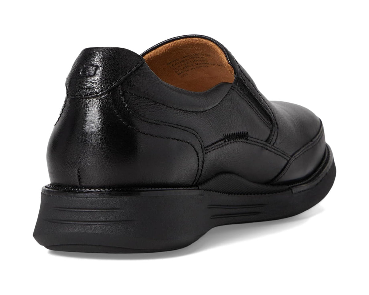 Florsheim Launch moc-toe slip-on shoe, black leather heel with tan lining