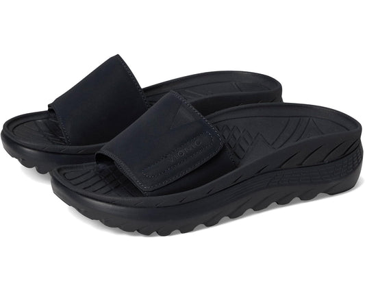 Navy unisex VIONIC Rejuvenate slide sandals with wide strap and textured footbed