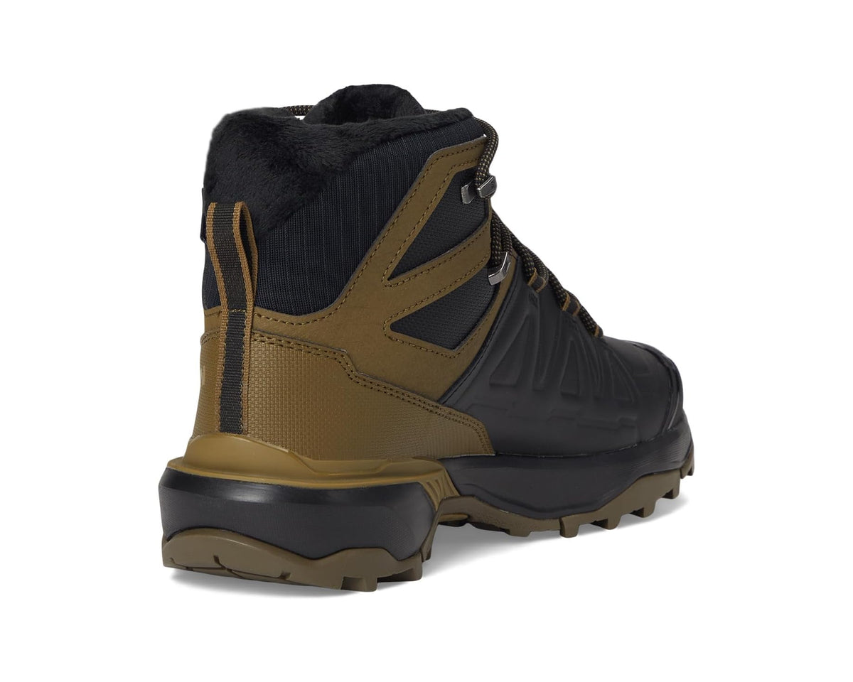 Salomon men\u2019s snow hiking boot, heel view with cushioned collar and lug sole