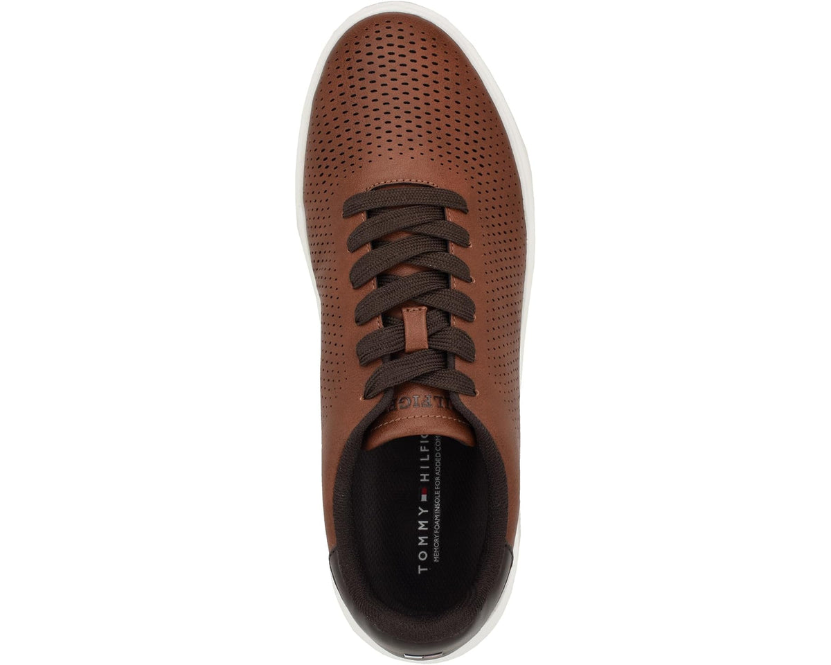 Tommy Hilfiger Norwin men’s lace-up sneaker, perforated cognac upper, dark lining