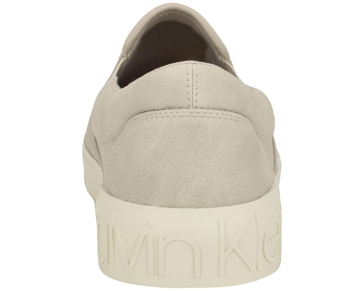 Calvin Klein Ryor men's light grey suede slip-on sneaker, heel back view