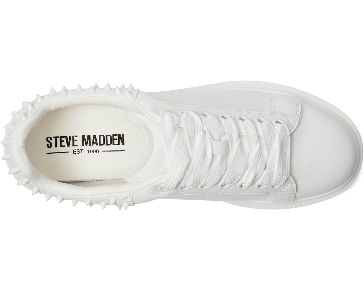 Steve Madden men's white low-top sneaker with lace-up and spiked sole edge