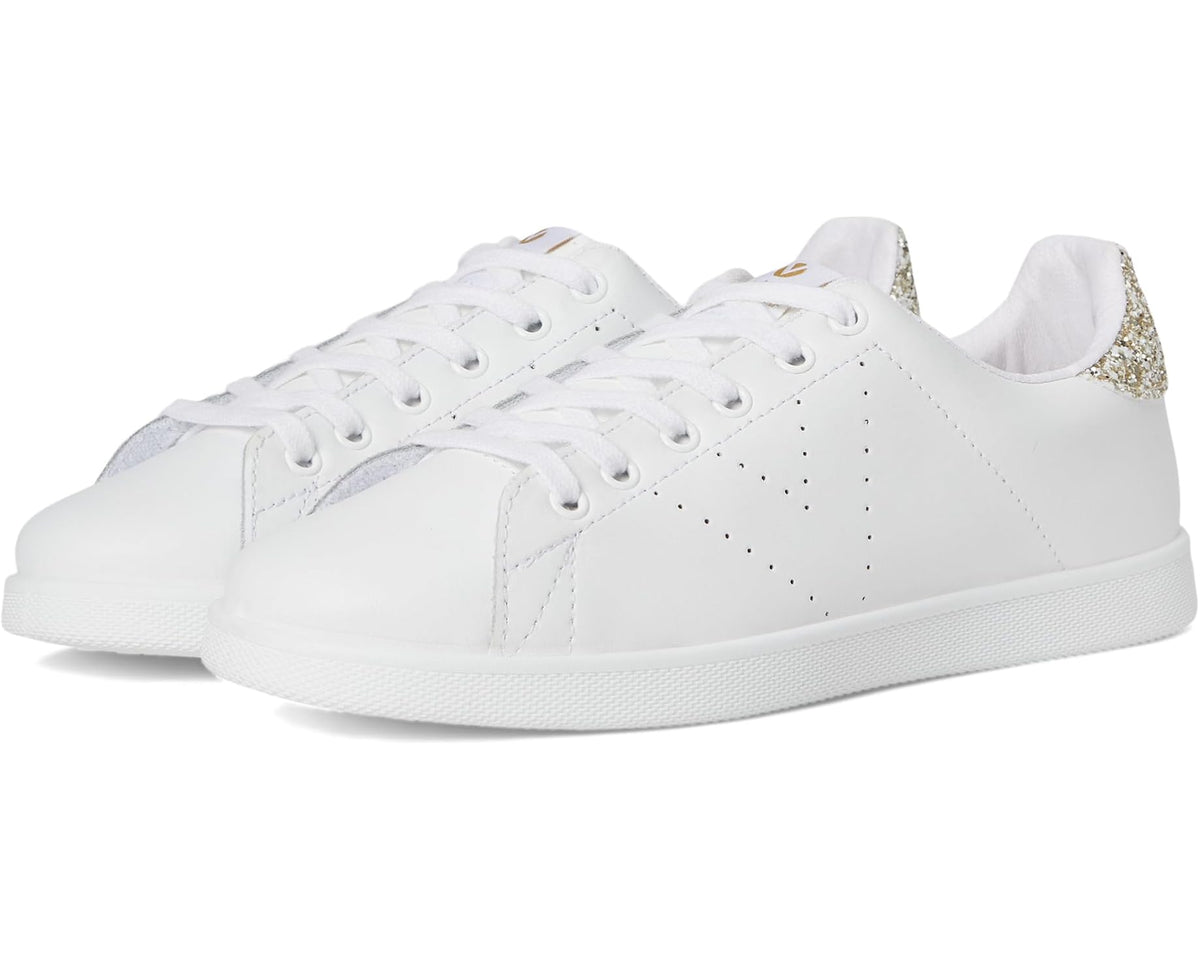 Unisex Victoria leather and glitter sneakers in white with gold glitter side panel