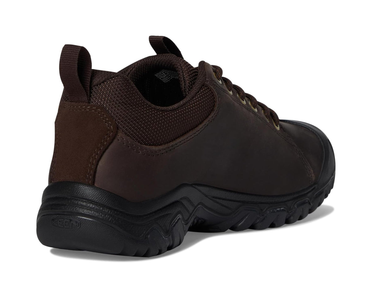 Men's KEEN Targhee IV oxford sneakers, heel side view, dark brown leather, cushioned collar