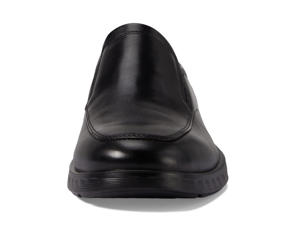 Black ECCO men's slip-on loafer shoe, rounded heel profile