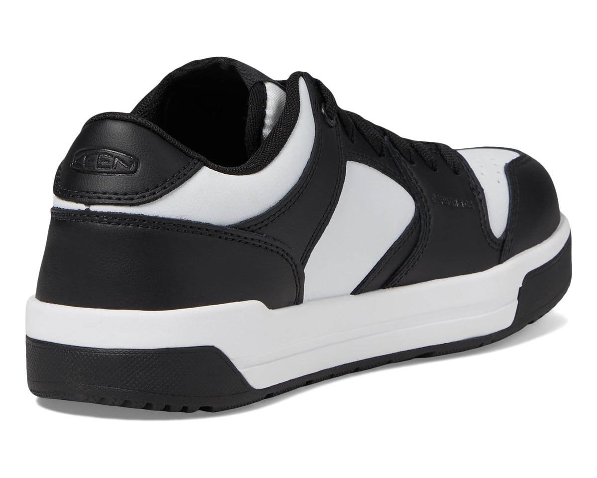 KEEN utility work shoe heel and side panels in black and white leather-look