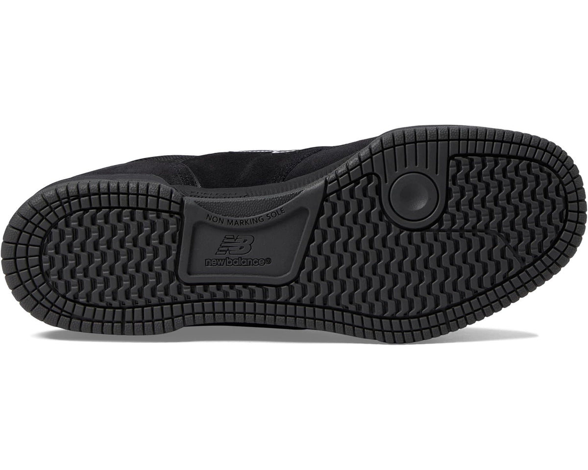 Men's New Balance Numeric 600 black rubber outsole with traction tread and circular grip