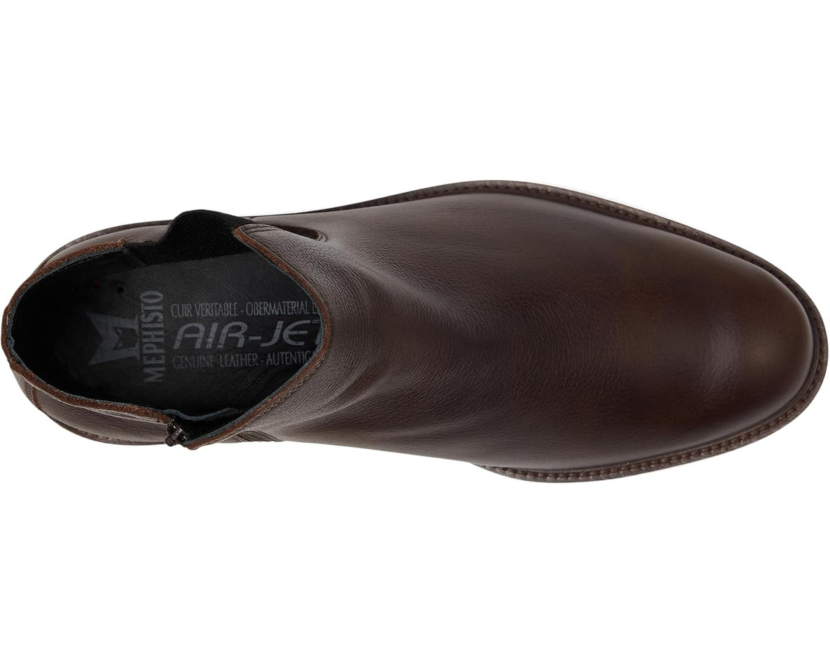 Dark brown leather chelsea boot showing interior and ankle opening