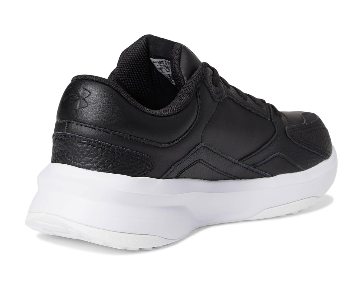 Black leather sneaker heel with padded collar and white rubber sole