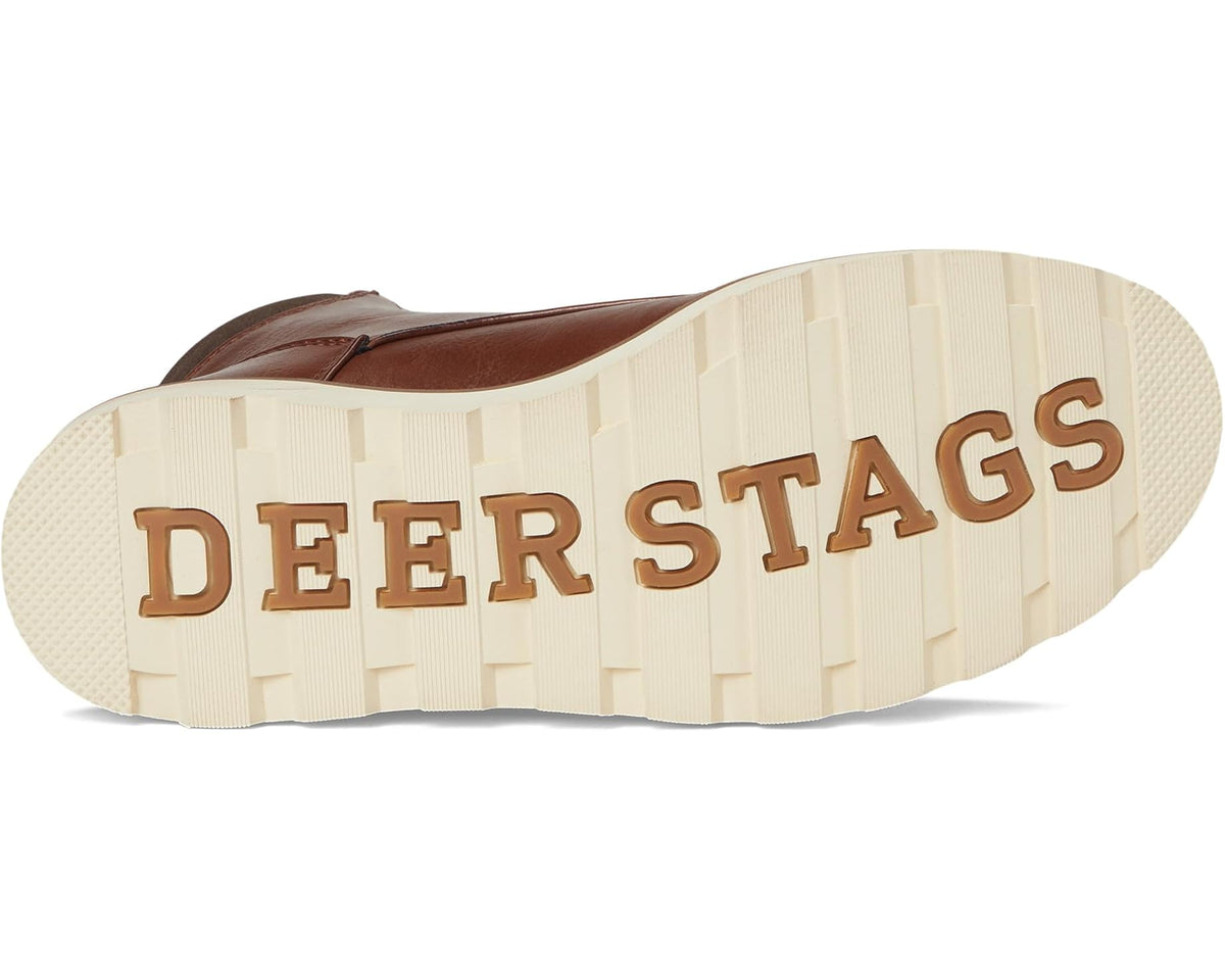 Men's brown leather ankle boot outsole with "DEER STAGS" tread