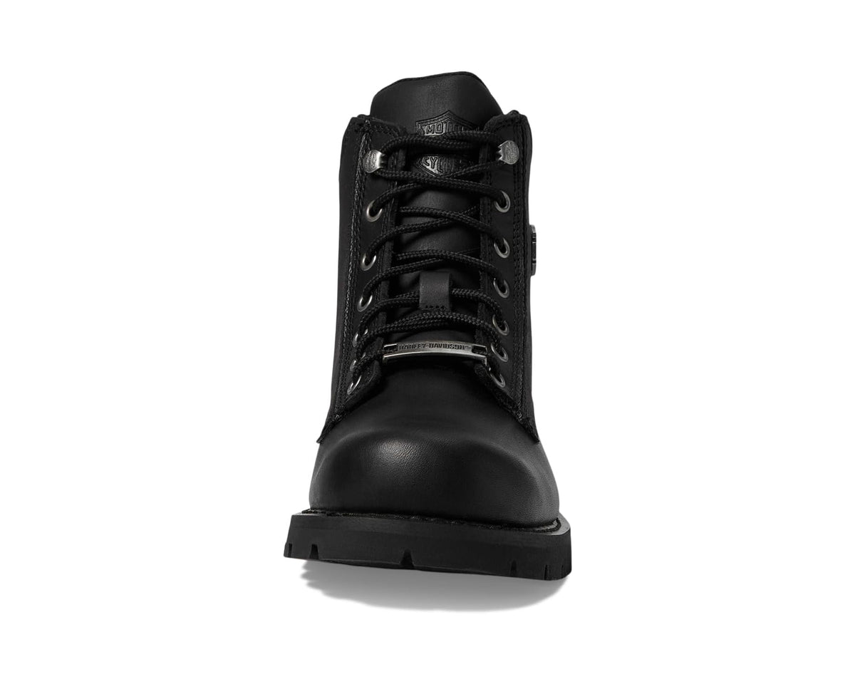 Black lace-up ankle boots with padded collar and flat chunky rubber sole