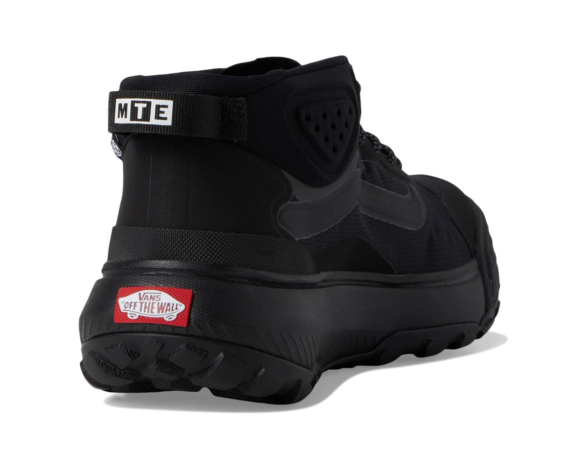 Unisex Vans MTE Crosspath mid boots, black heel with MTE strap and red tag
