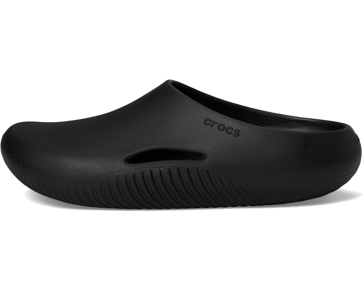 Black Crocs clog with vented top and ribbed midsole edge