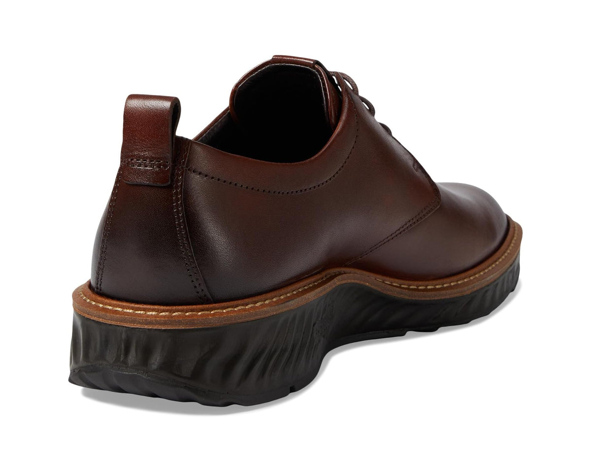 Men's brown leather lace-up shoe heel view with comfort sole