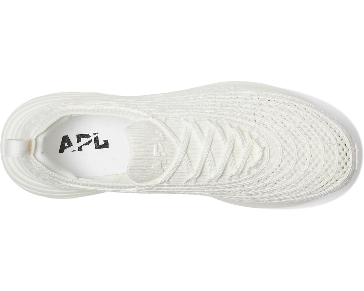Ivory APL Techloom Zipline sneaker interior with APL logo, lace-up knit upper
