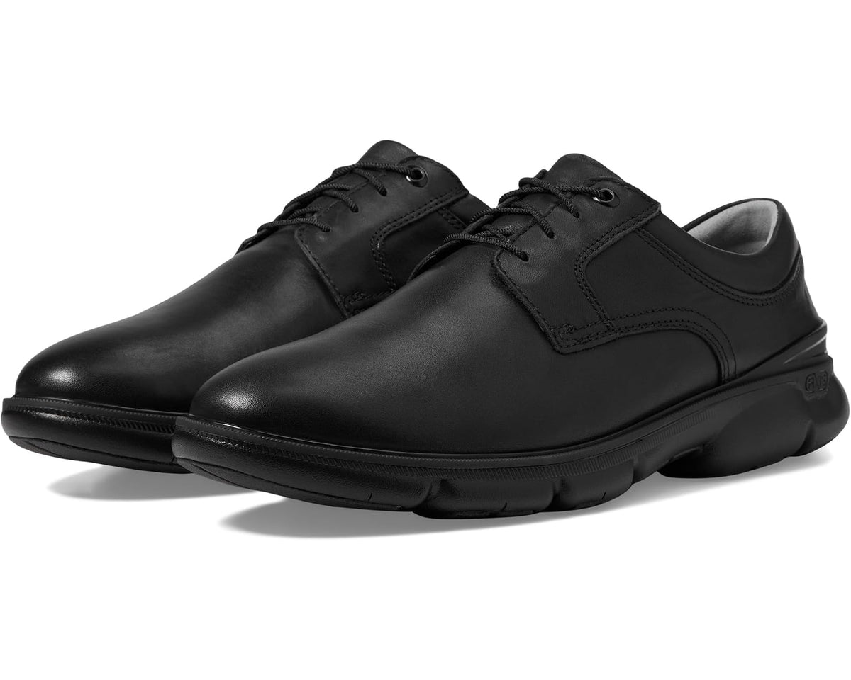 Black waterproof plain-toe lace-up oxford shoes with low-profile rubber sole