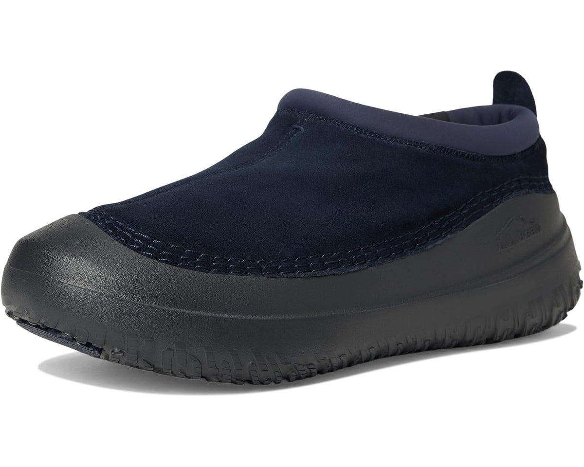 Men's navy suede slip-on slippers with low-profile rubber sole