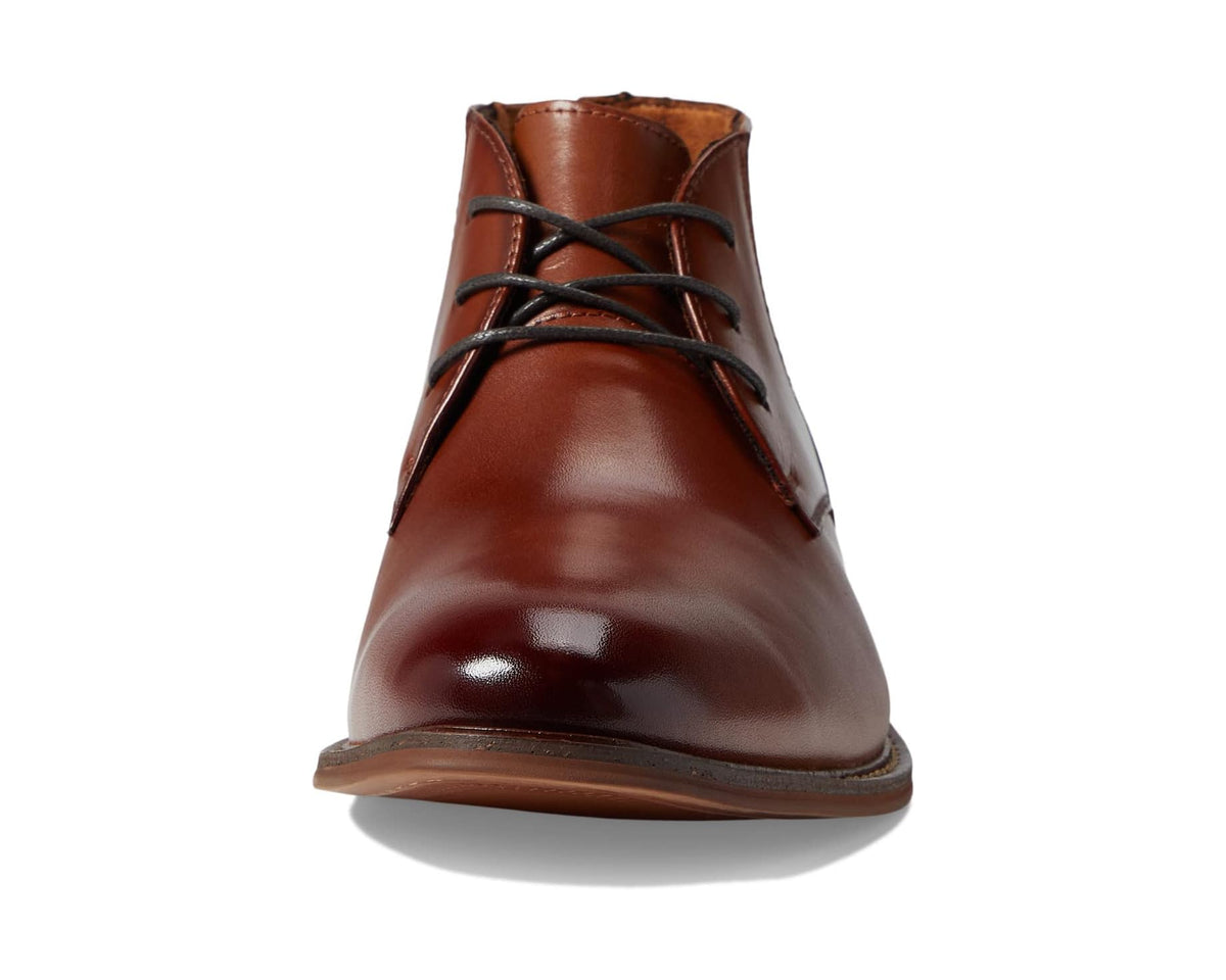 Men's cognac lace-up demi boot with rounded plain-toe front