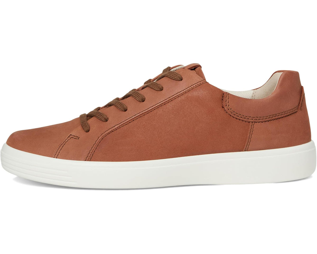 Men's ECCO classic sneakers, mink suede side view with lace-up and white sole