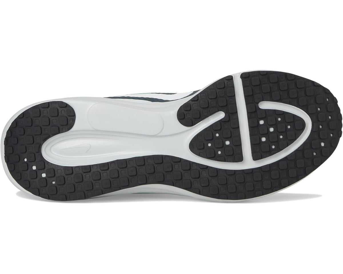 Men's running shoe, outsole view with black tread and white midsole panel