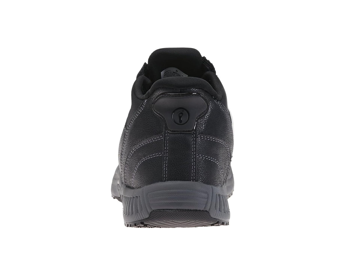 Men's black high-top casual shoe heel with padded back collar and rear stitching