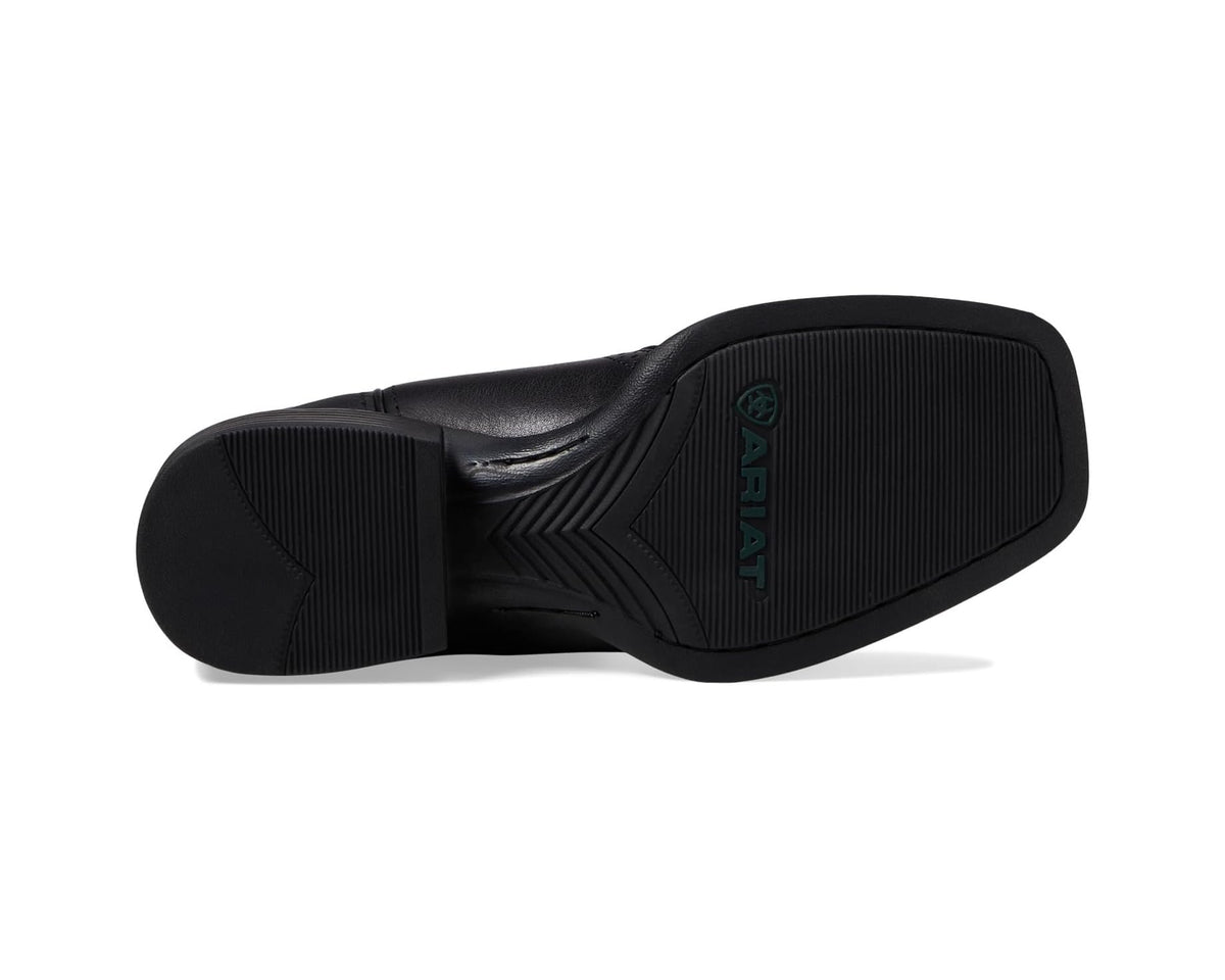 Men's black western boot outsole with ridged rubber tread and Ariat logo