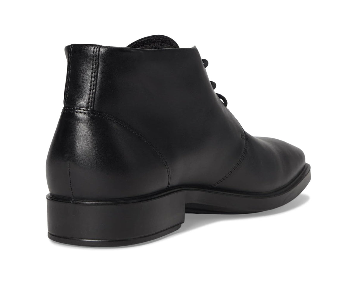 ECCO men's black leather chukka boots heel and back view