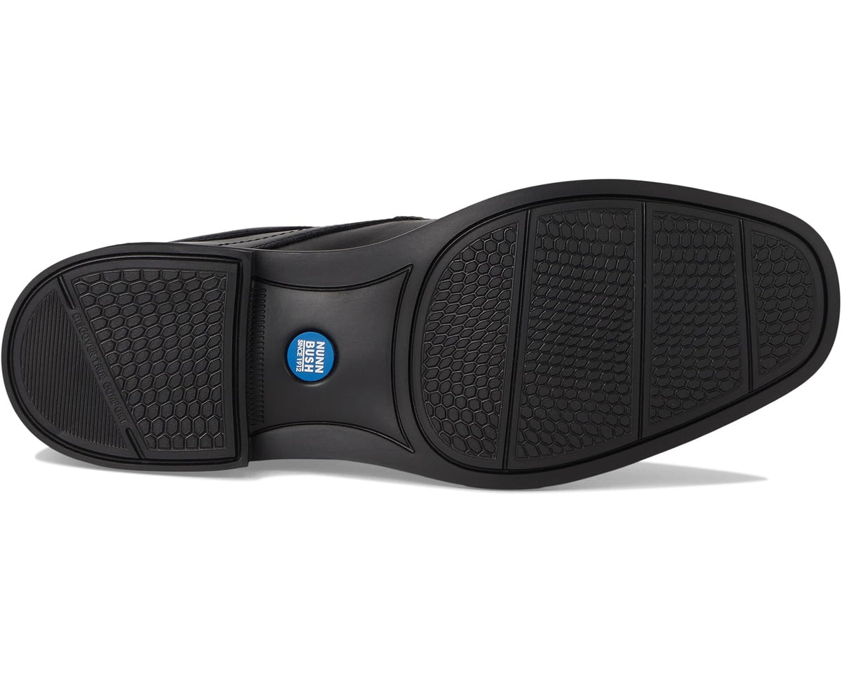 Men's black leather derby shoe outsole with textured tread pattern