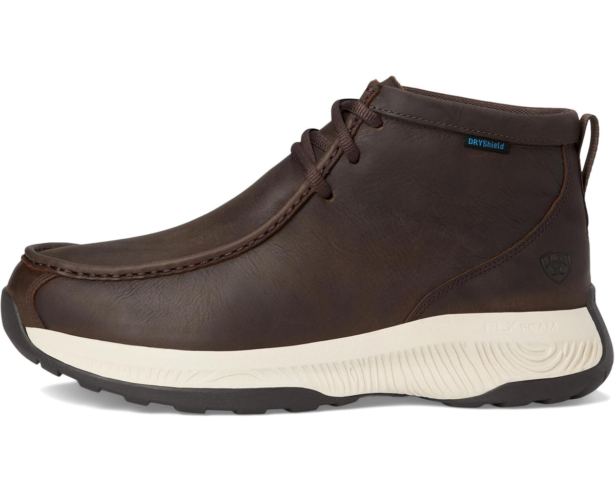 Ariat waterproof all-terrain chukka boots in dark coffee, lace-up upper with padded collar
