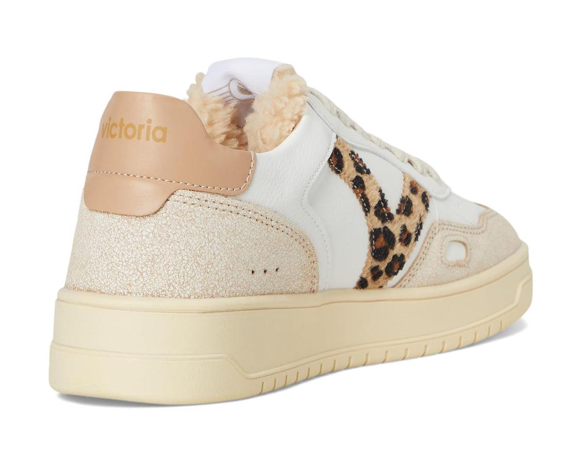 Unisex low-top sneakers heel, camel collar, white leather, and leopard side detail