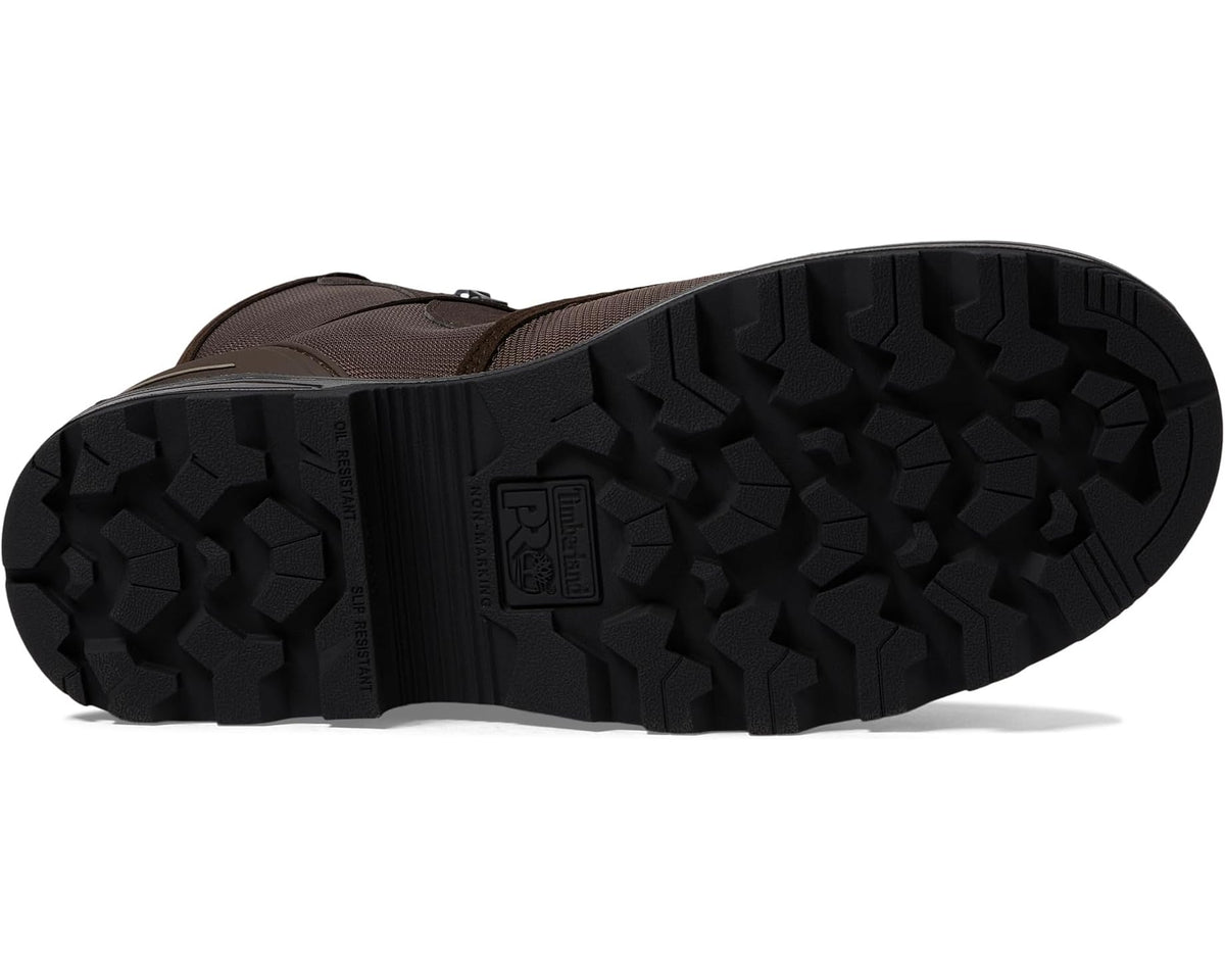 Brown work boot outsole with deep tread and rugged traction pattern