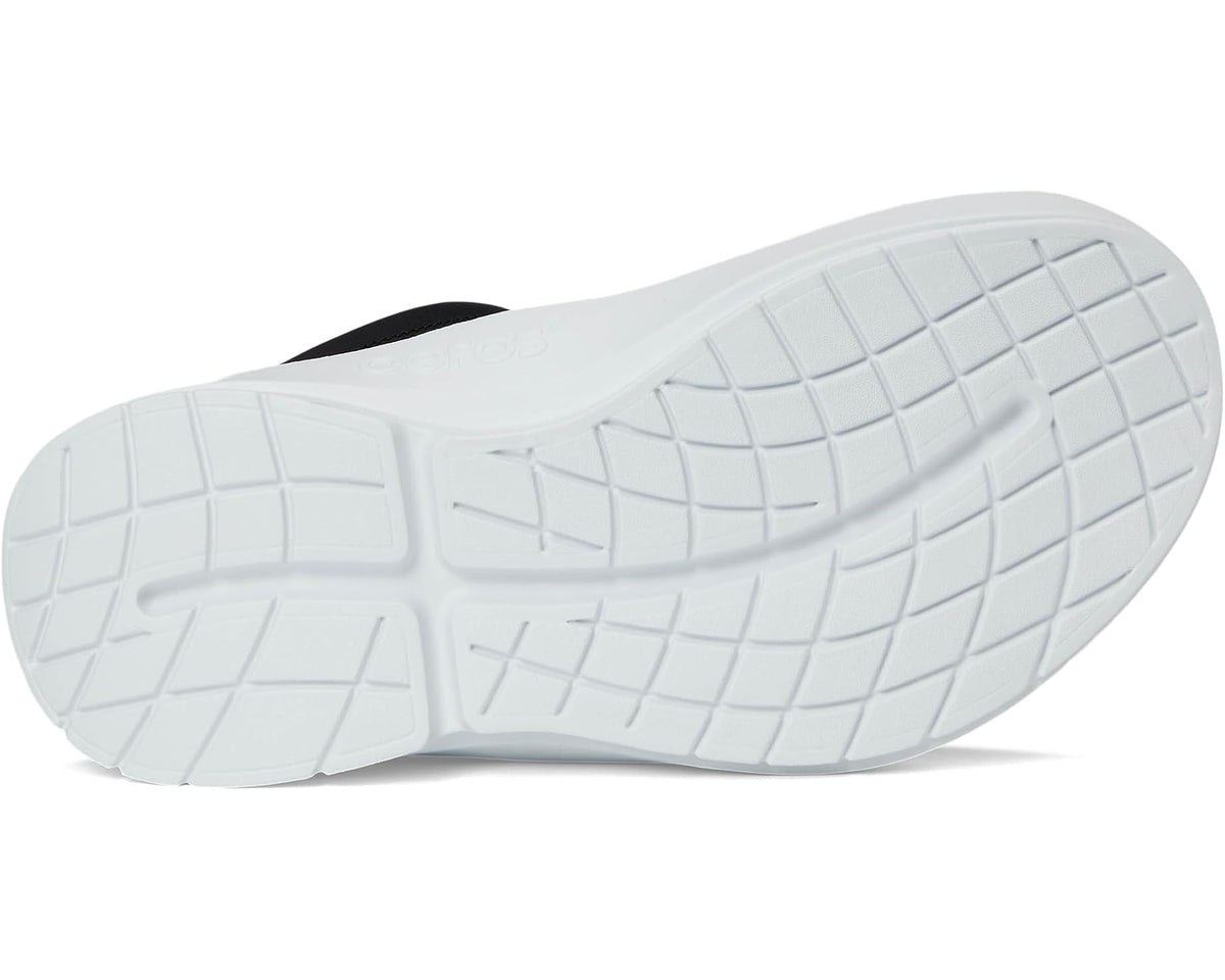 Men's OOFOS OOcoozie sport mule shoe outsole, white tread with grid pattern