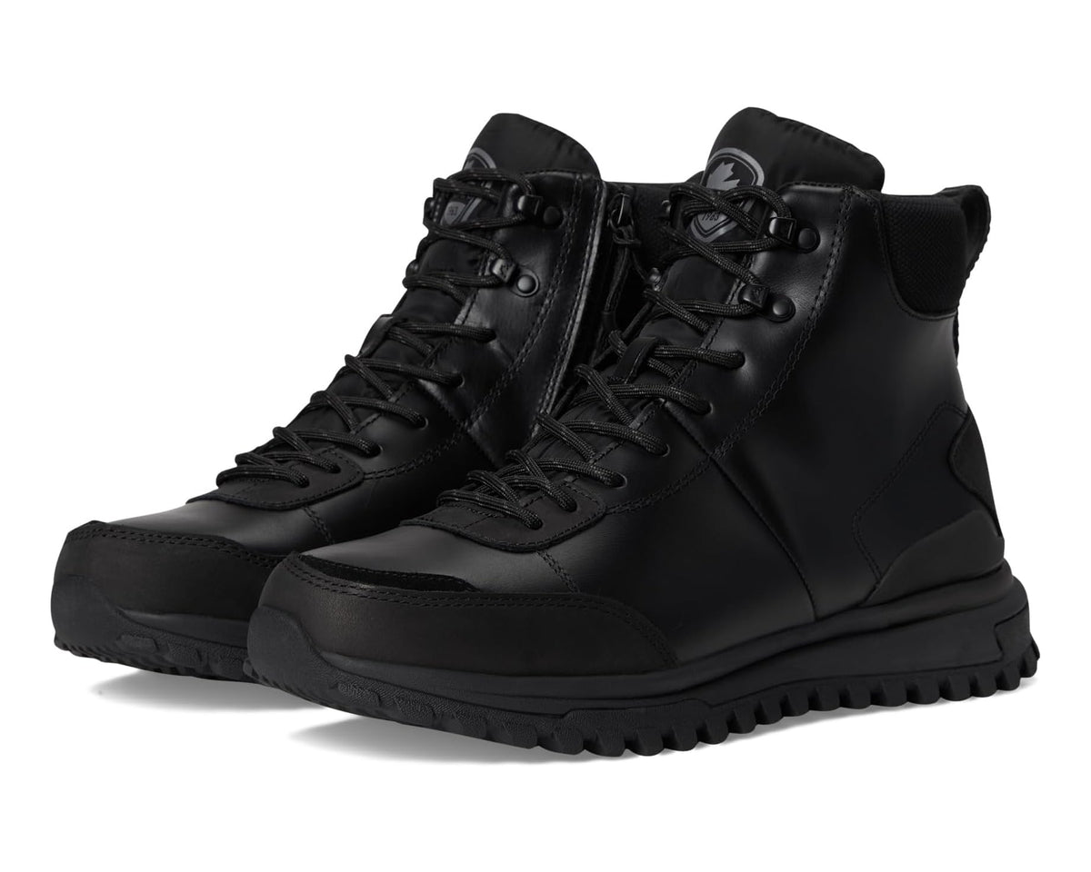 Men's black lace-up ankle boots with padded collar and textured rubber outsole