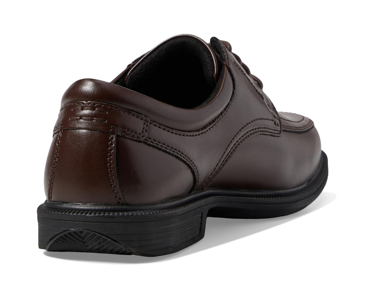 Brown leather lace-up oxford shoe back view with padded collar