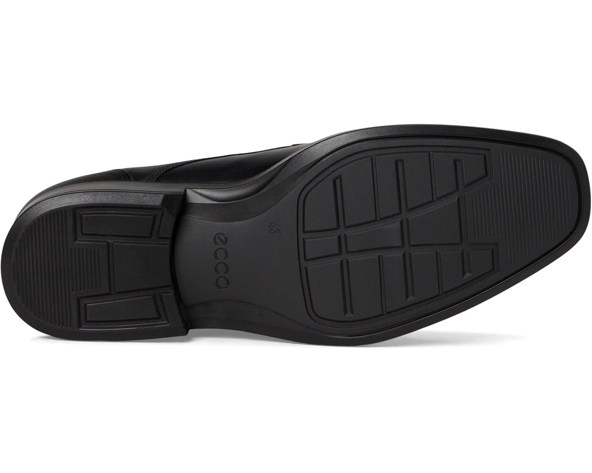 Men's ECCO Milan black oxford outsole with tread, heel view