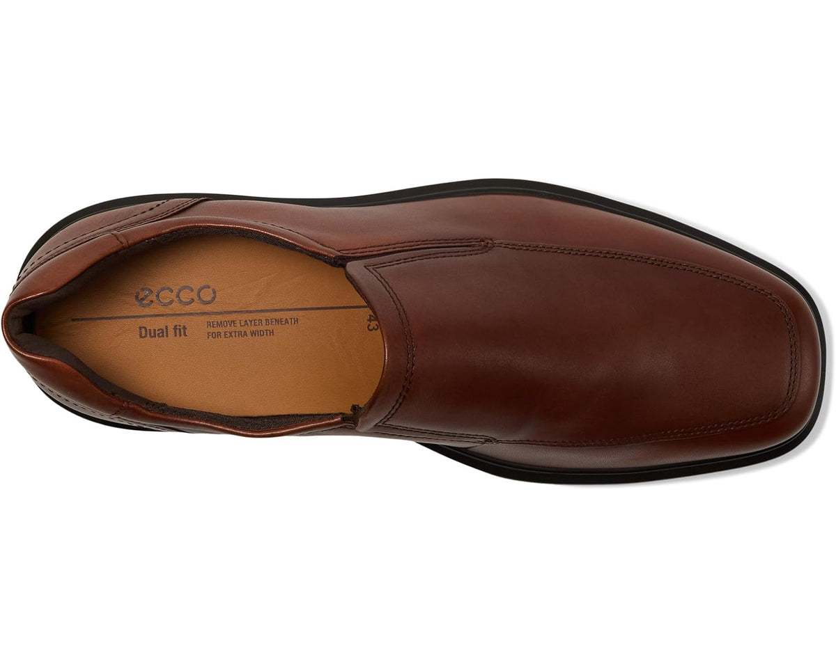ECCO cognac leather slip-on shoe with apron-toe stitching and tan interior lining