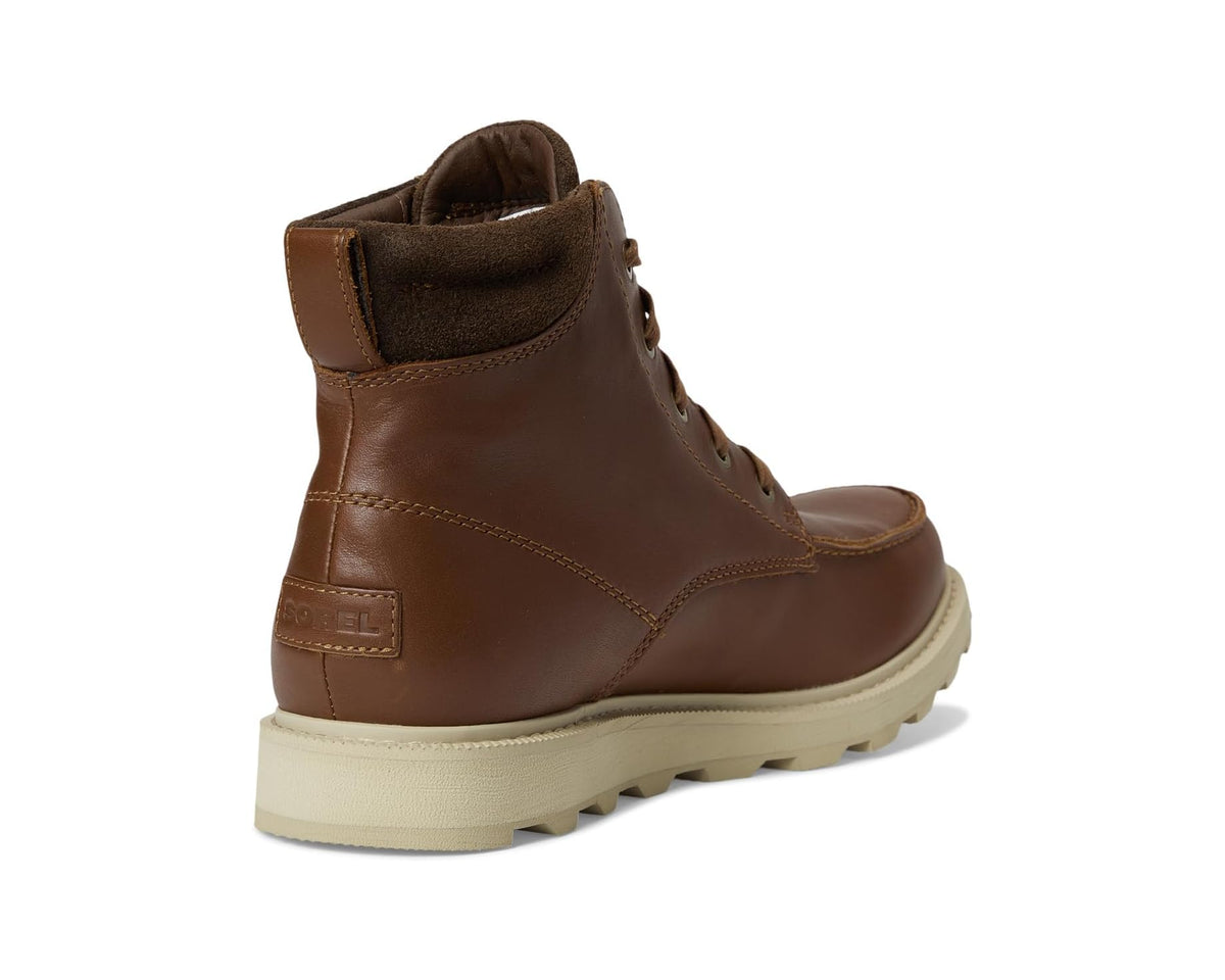 Men's waterproof boots, rear view with cushioned ankle collar and side heel label