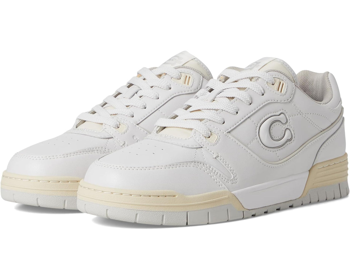 Men's COACH Soho low-top sneakers in optic white with lace-up closure and tan sole