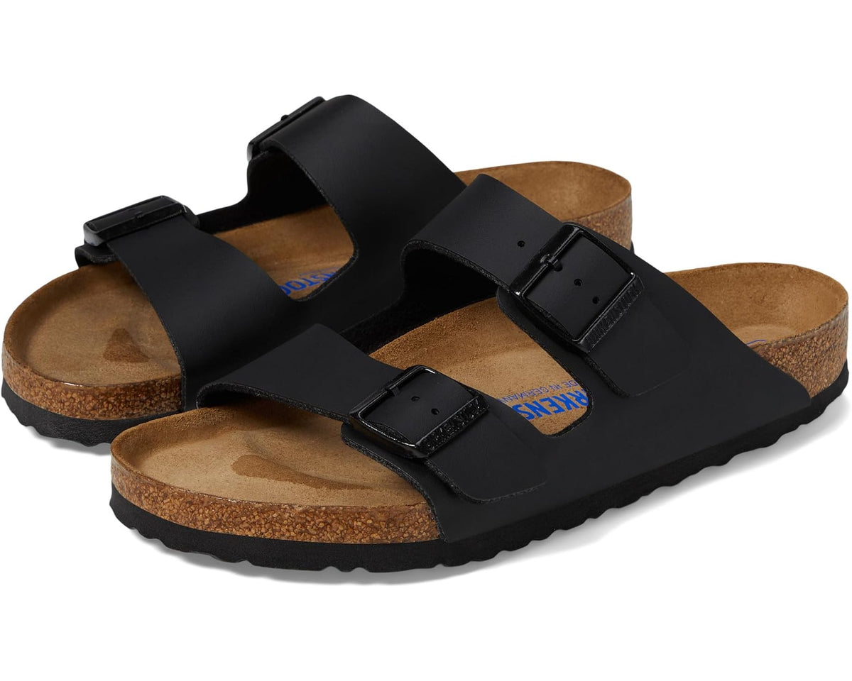 Birkenstock Arizona Soft Footbed black sandals with two adjustable straps and cork footbed