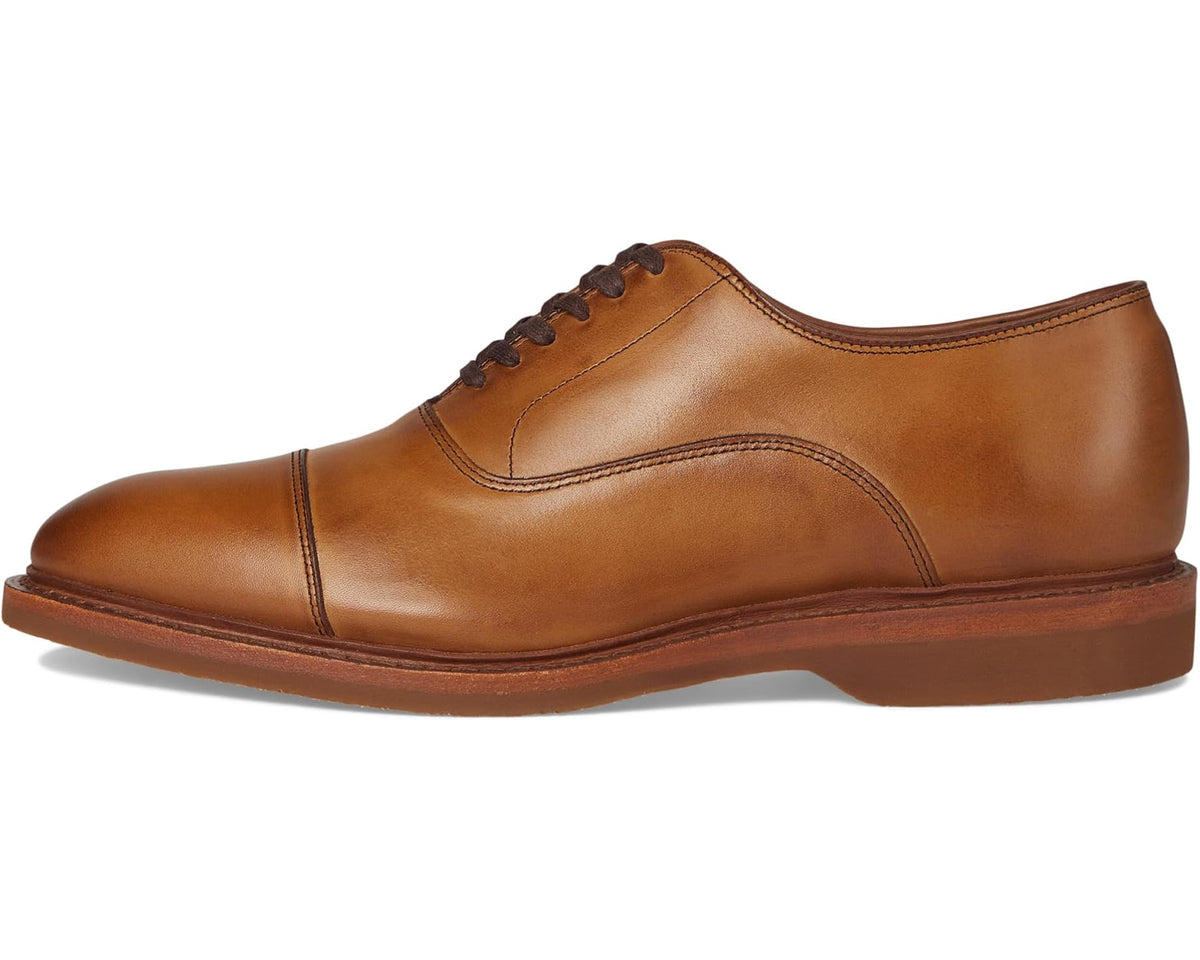 Men's walnut-brown leather lace-up oxford shoe, profile side view