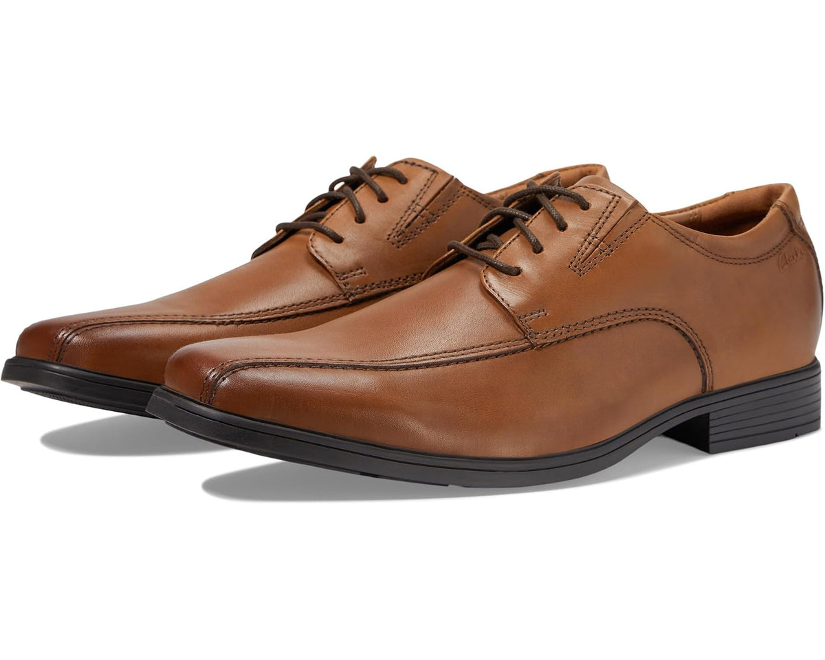 Clarks Tilden Walk men's dark tan leather lace-up oxford shoes, side view