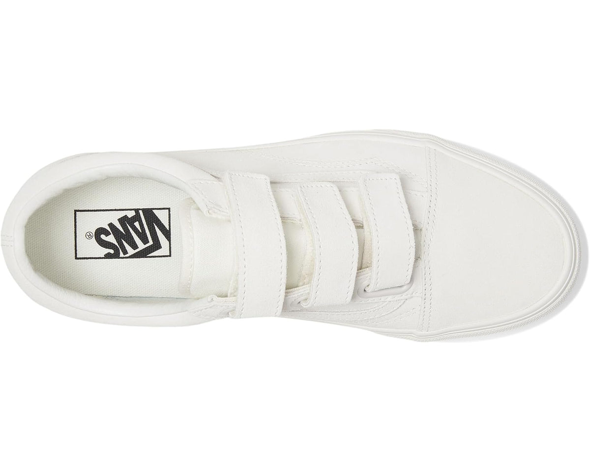 White sneakers with SNV logo on the tongue lining and hook-and-loop closure