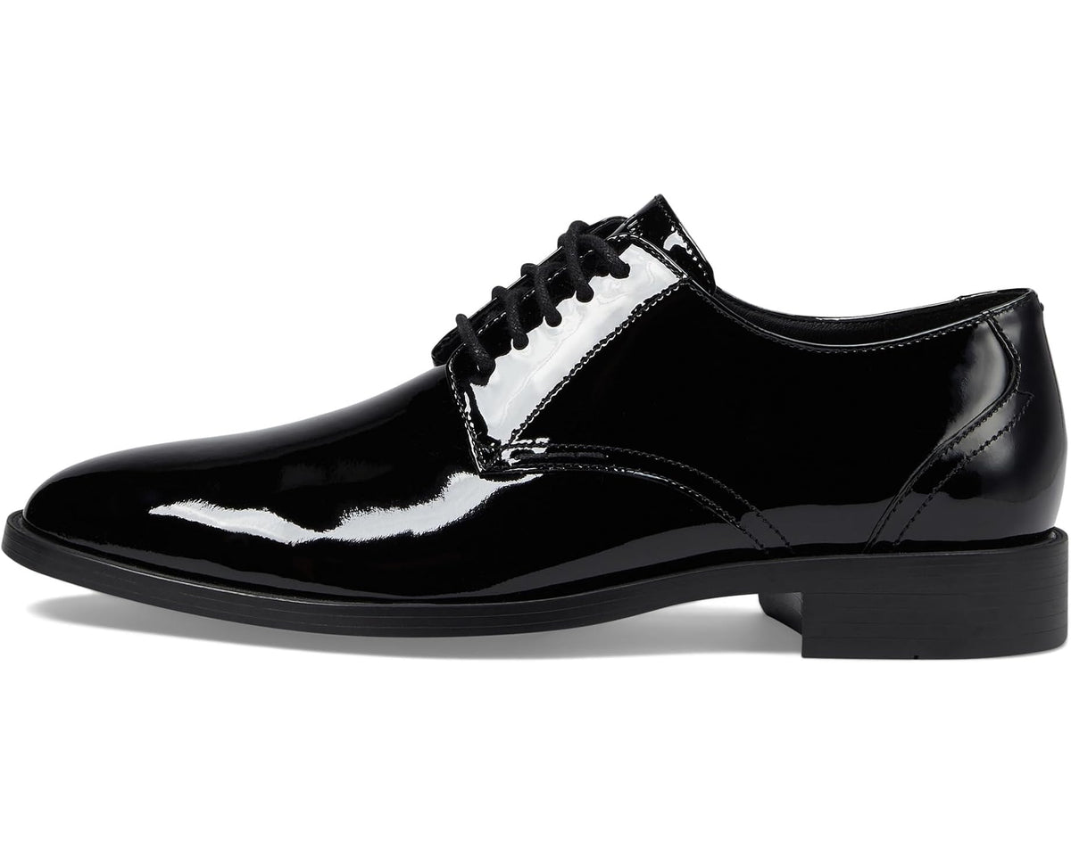 Men's Cole Haan black patent oxford with lace-up front and glossy finish